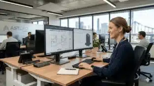 Engineer reviewing CAD drafting cost estimates for Australian project